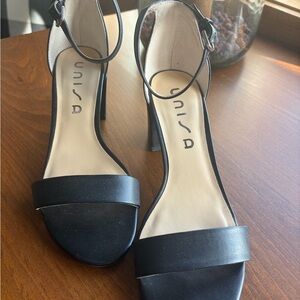 Unisa Black Open-Toe Ankle-Strap Block Heels